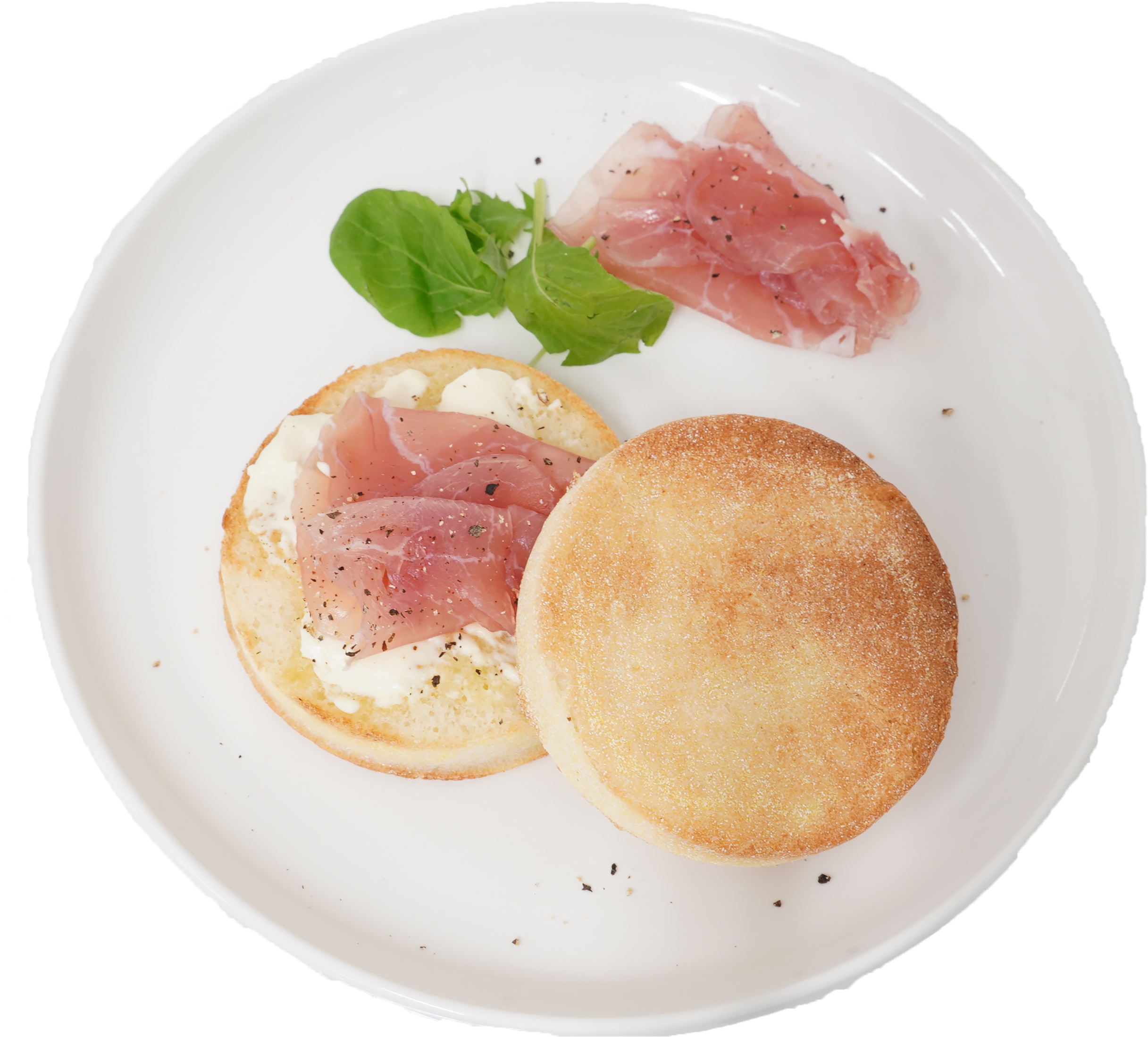 生ハムとクリームチーズのイングリッシュマフィン｜商用可フリー画像・背景透過