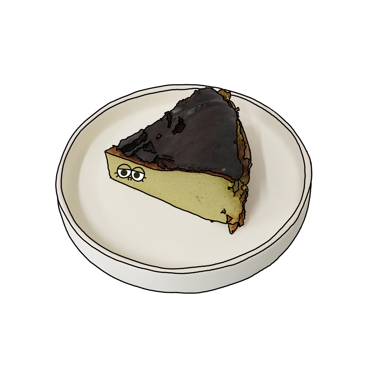 抹茶バスクチーズケーキのイラスト｜商用可フリー画像・背景透過